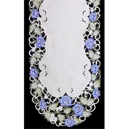 SINOBRITE Sinobrite H7538-B Victorian Rose & Blue Oval Runner; 16 x 36 in. H7538/B(16x36)